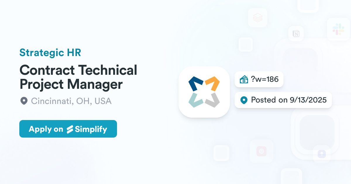 Contract Technical Project Manager Strategic HR Simplify Jobs Contract Technical Project Manager Strategic HR Simplify Jobs